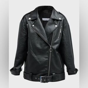 Oversized Black Leather Moto Jacket